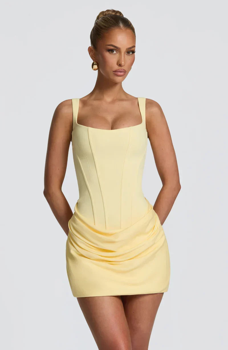 Women's Corset Mini Dress, Square Neckline, Ruched Skirt