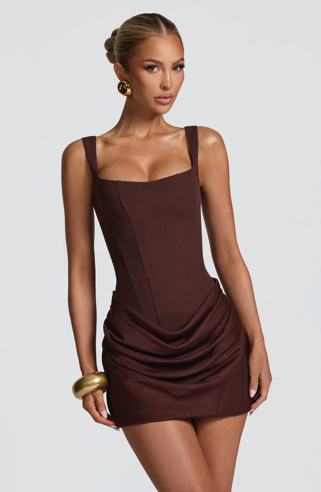 Women's Corset Mini Dress, Square Neckline, Ruched Skirt