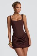 Women's Corset Mini Dress, Square Neckline, Ruched Skirt