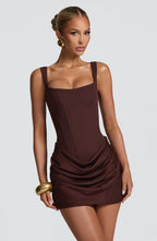 Women's Corset Mini Dress, Square Neckline, Ruched Skirt