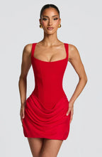 Women's Corset Mini Dress, Square Neckline, Ruched Skirt