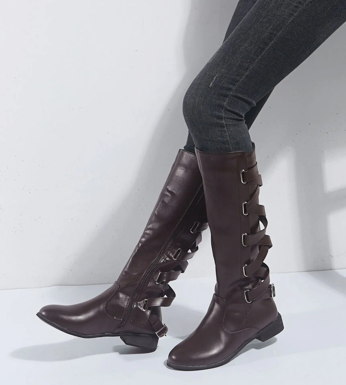 Criss Cross Lace Up Knee High Riding Boots