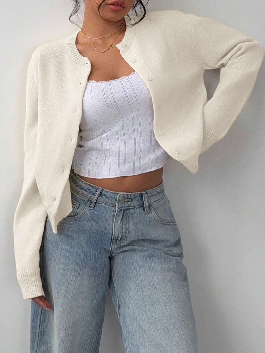 Cropped Button Front Cardigan