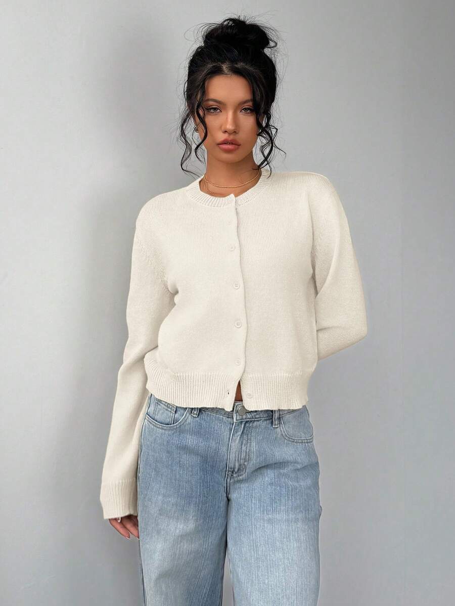 Cropped Button Front Cardigan