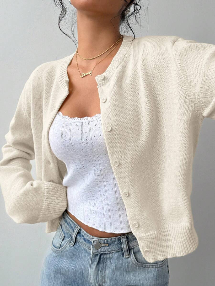 Cropped Button Front Cardigan