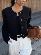 Cropped Textured Button Front Jacket