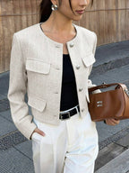Cropped Textured Button Front Jacket
