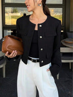 Cropped Textured Button Front Jacket