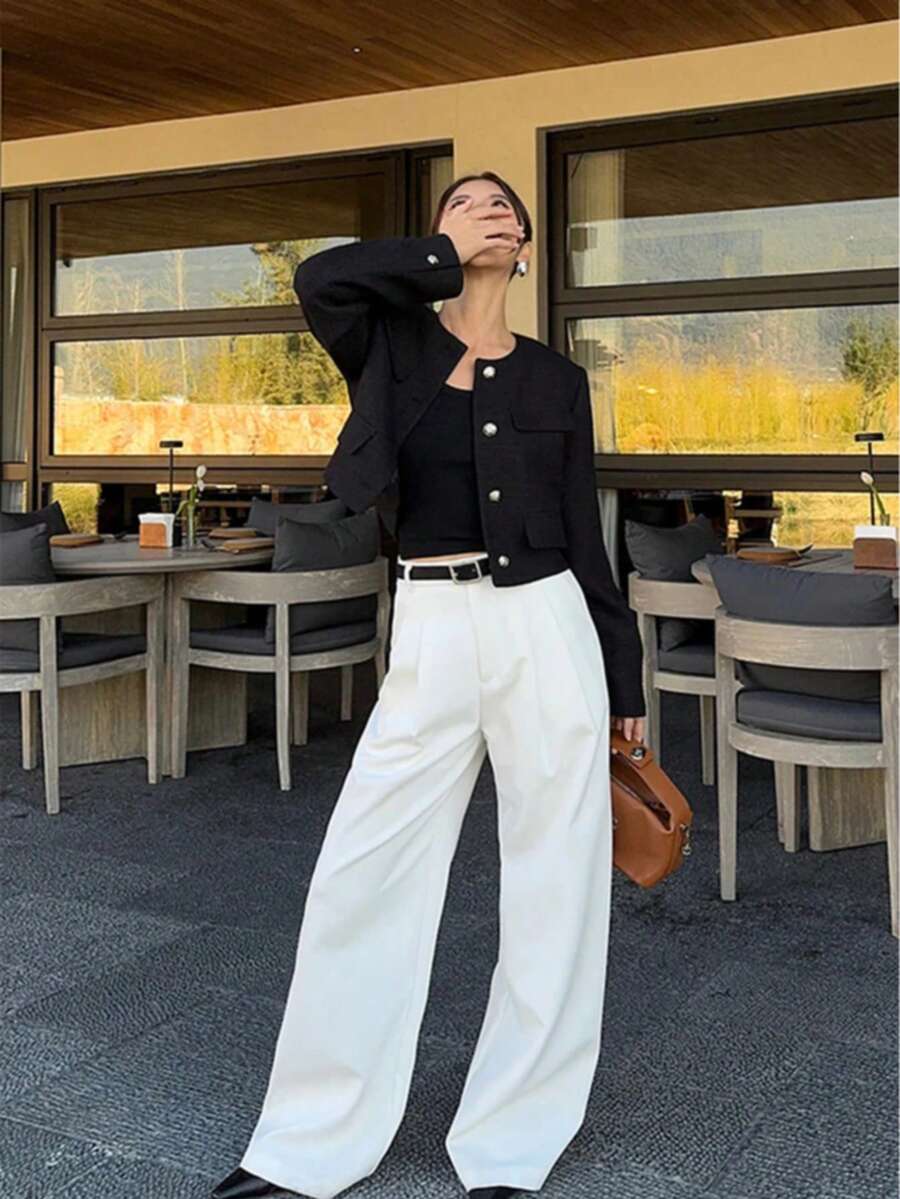 Cropped Textured Button Front Jacket