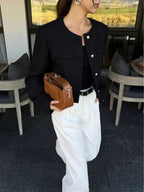 Cropped Textured Button Front Jacket