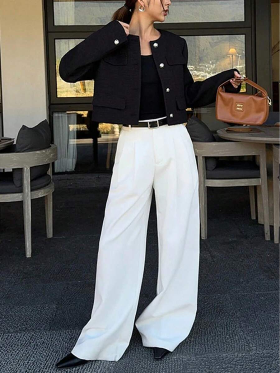Cropped Textured Button Front Jacket