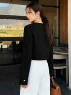 Cropped Textured Button Front Jacket