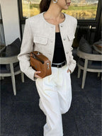 Cropped Textured Button Front Jacket