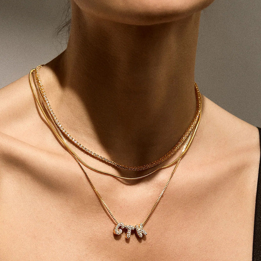 Gold Bubble Letter Name Necklace
