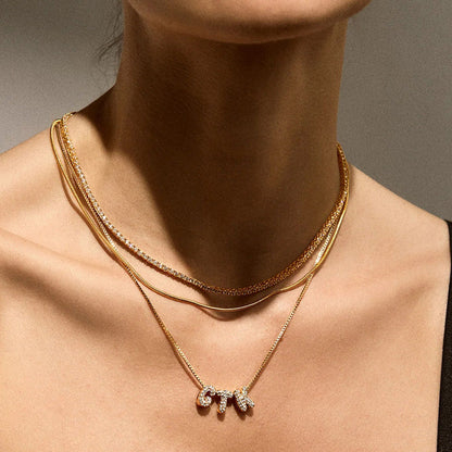 Gold Bubble Letter Name Necklace
