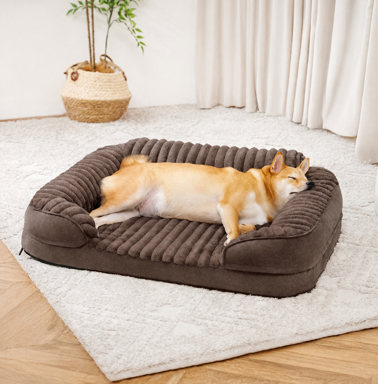 Orthopedic Bolster Dog Bed – Egg-Crate Foam Base with Washable Plush Cover