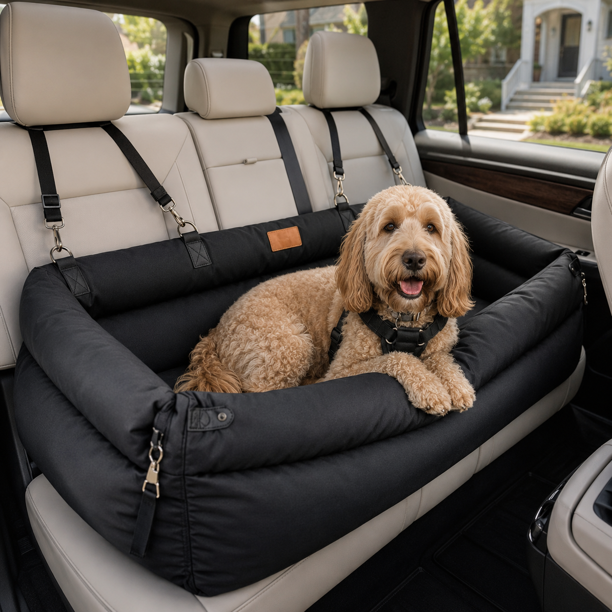 Waterproof Dog Car Seat Bed – Padded Travel Bed for Dogs