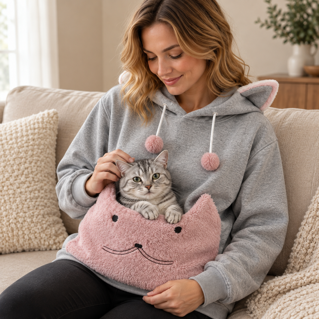 Pet Carrier Sherpa Hoodie for Small Dogs & Cats – Cozy Front Pouch Sweatshirt for Walks, Errands & Home Cuddles – Keeps Pets Warm & Close