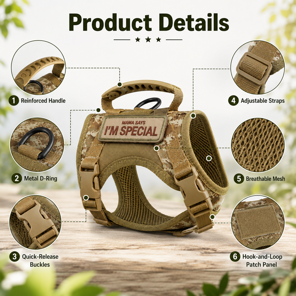 Tactical Cat Harness with Leash for Outdoor Walks, Adjustable Escape-Resistant Vest for Cats