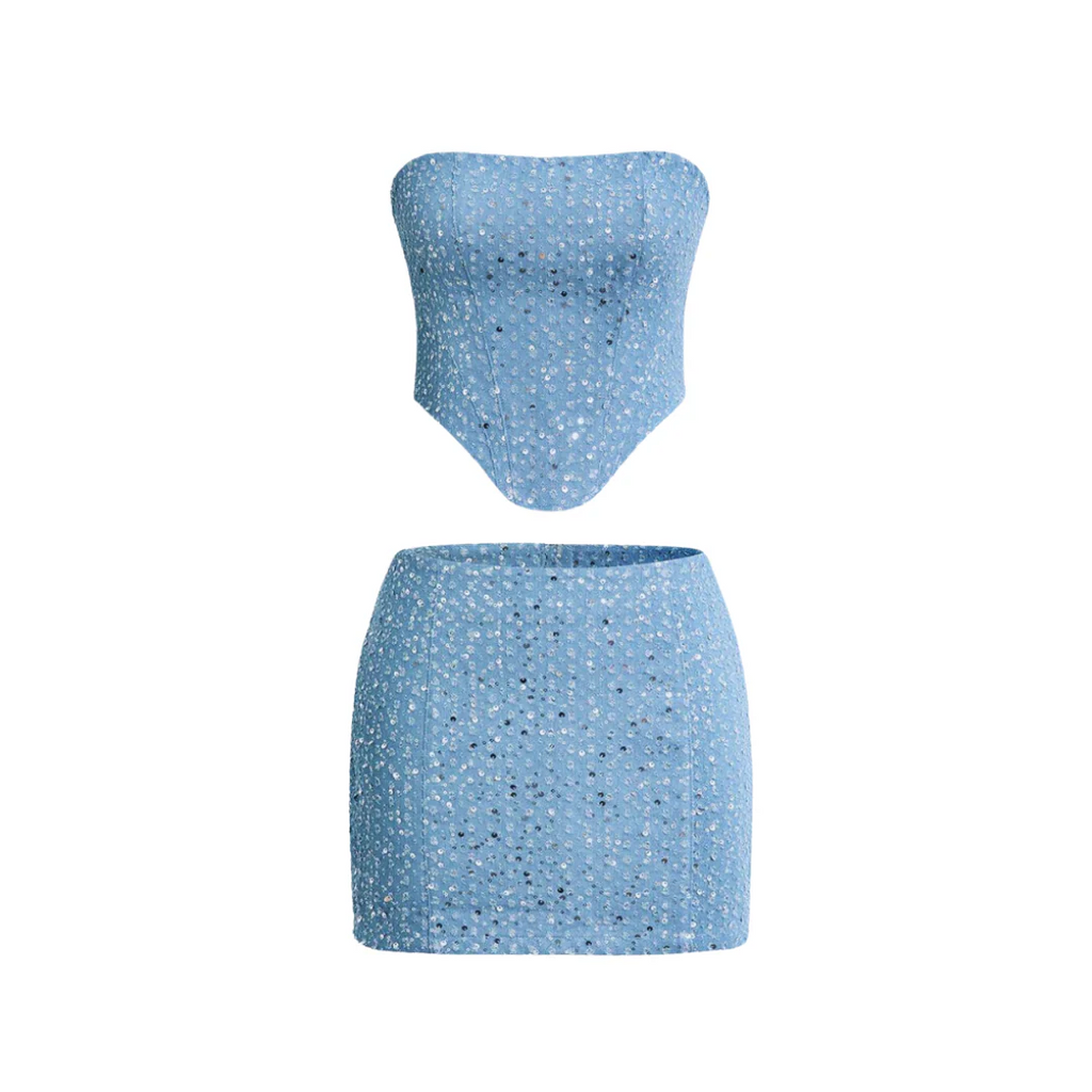Sequin Denim Two-Piece Set