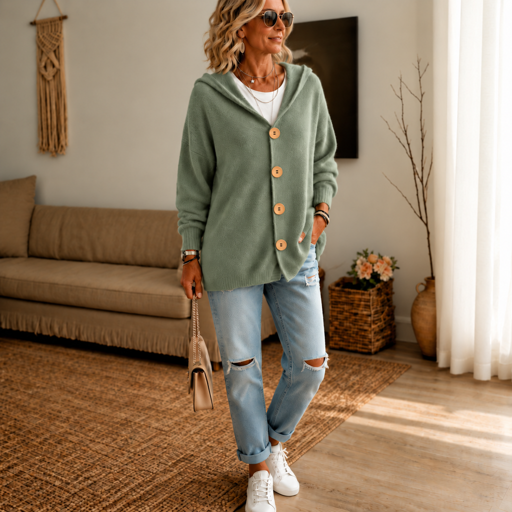Wearbella – Hooded Waffle-Knit Button-Front Cardigan