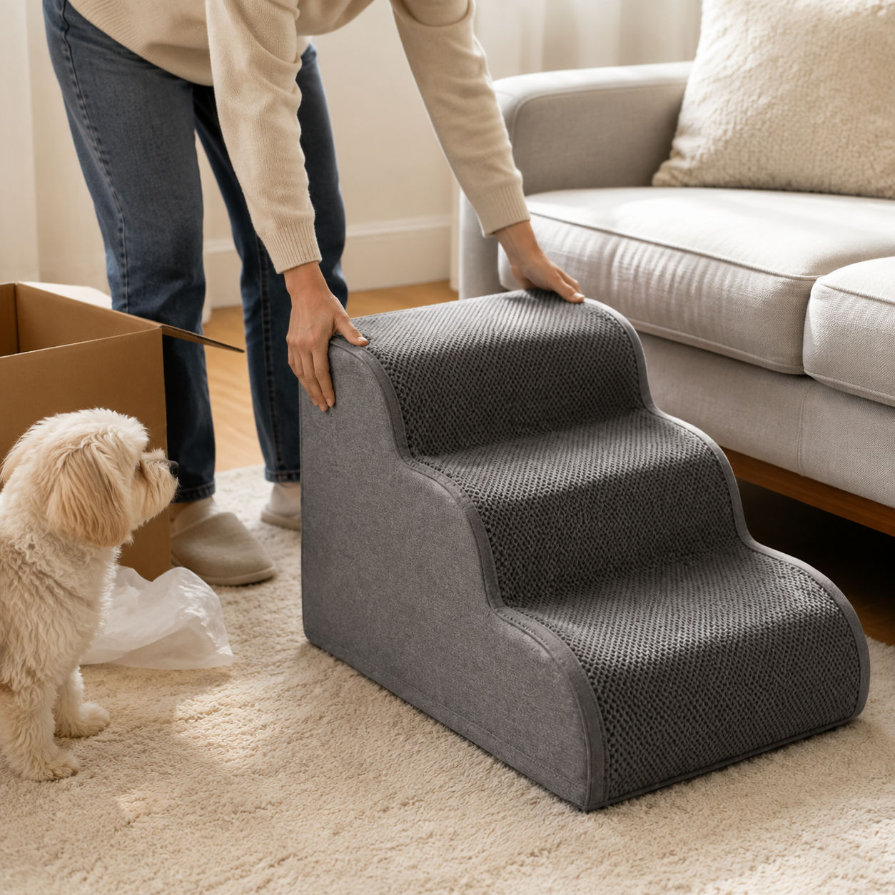 Dog Ramp for Bed with Non-Slip Base | Gentle Access for Senior and Small Pets