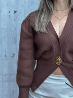 Deep V-Neck Slim Cardigan