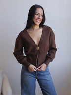 Deep V-Neck Slim Cardigan