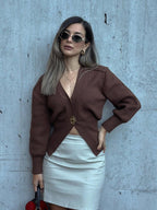 Deep V-Neck Slim Cardigan