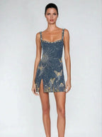 Women's Embroidered Sequin Mini Dress, Strappy, Party