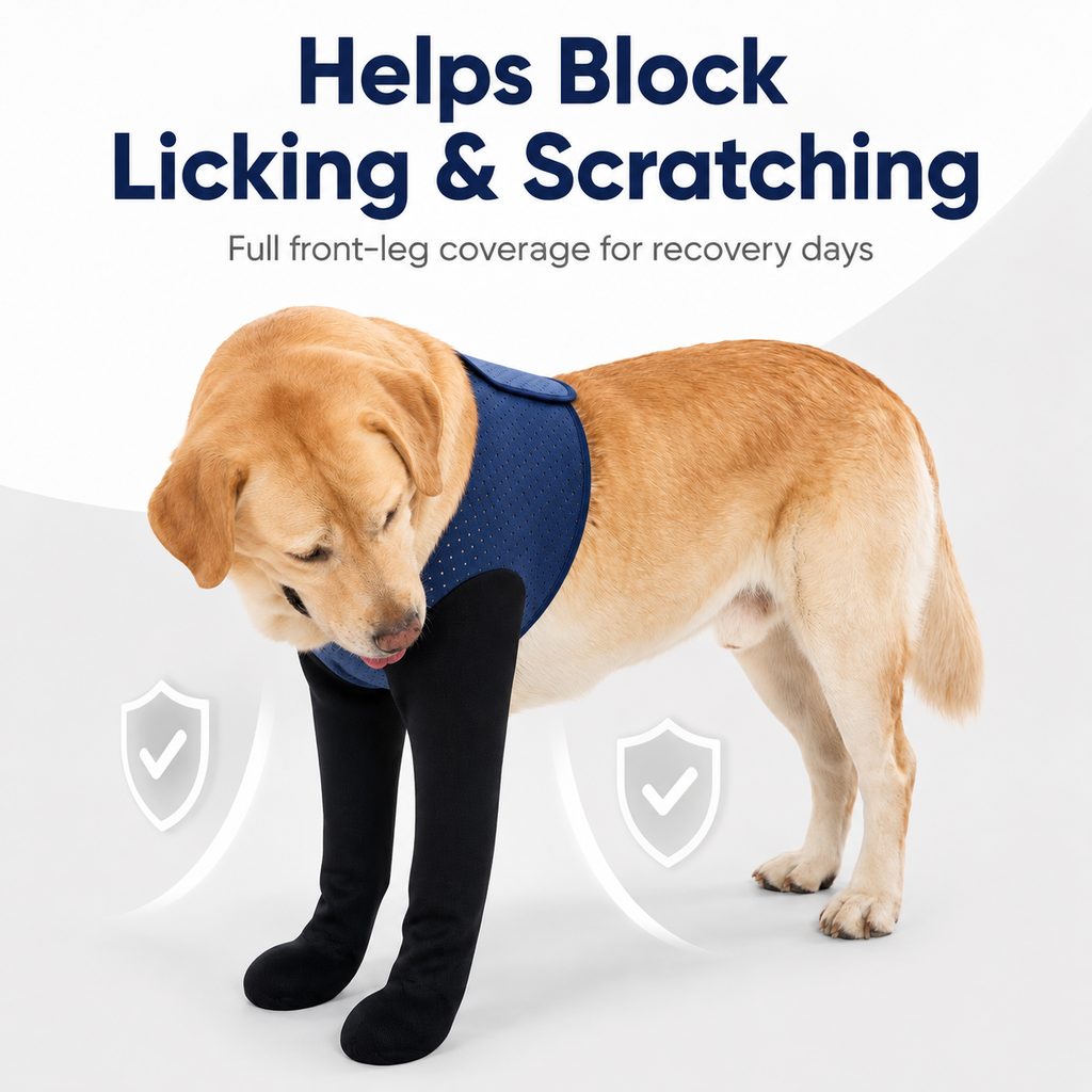Dual Front Leg Recovery Sleeves for Dogs - Cone-Free Anti-Lick Protection for Post-Surgery, Scratching & Sensitive Front Legs