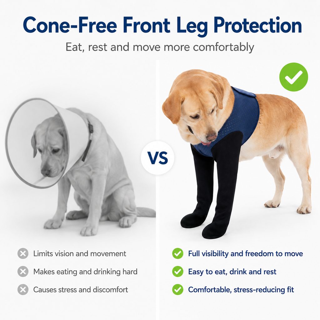 Dual Front Leg Recovery Sleeves for Dogs - Cone-Free Anti-Lick Protection for Post-Surgery, Scratching & Sensitive Front Legs
