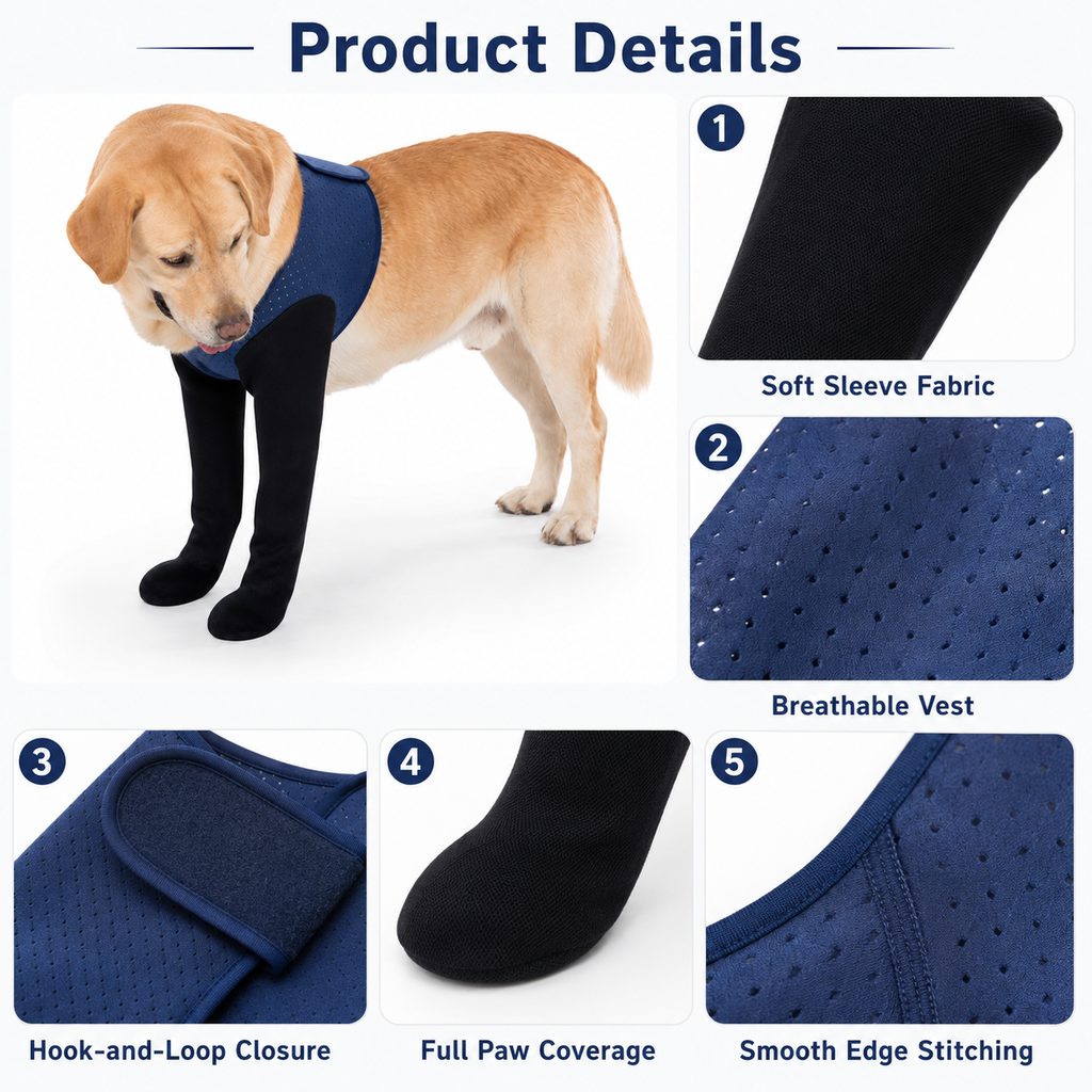 Dual Front Leg Recovery Sleeves for Dogs - Cone-Free Anti-Lick Protection for Post-Surgery, Scratching & Sensitive Front Legs