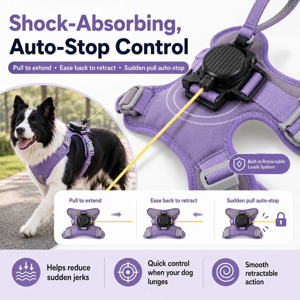 2-in-1 No Pull Dog Harness with Built-in Retractable Leash - Safe & Comfortable Control for Daily Walks & Outdoor Adventures