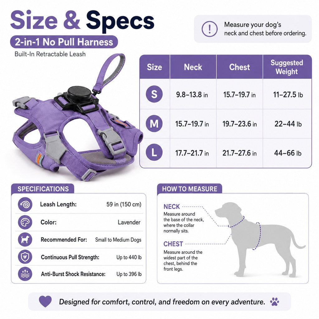 2-in-1 No Pull Dog Harness with Built-in Retractable Leash - Safe & Comfortable Control for Daily Walks & Outdoor Adventures