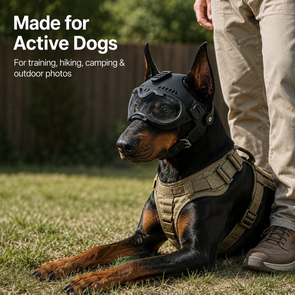 K9 Tactical-Style Dog Helmet with Goggles for Hiking & Outdoor Training - Helps Shield Eyes from Wind, Dust & Trail Debris