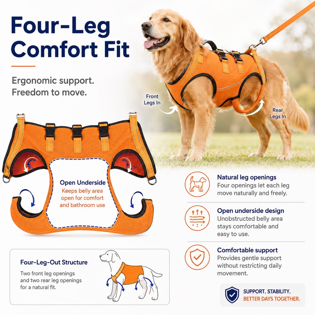 Full-Body Dog Mobility Support Harness for Stairs & Car Rides - Lift Assist Vest for Senior Dogs with Weak Hind Legs