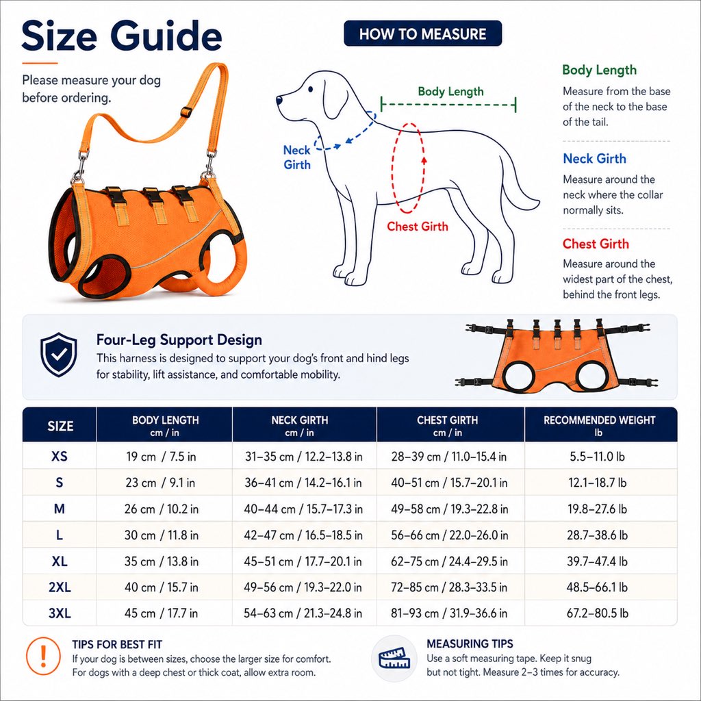 Full-Body Dog Mobility Support Harness for Stairs & Car Rides - Lift Assist Vest for Senior Dogs with Weak Hind Legs