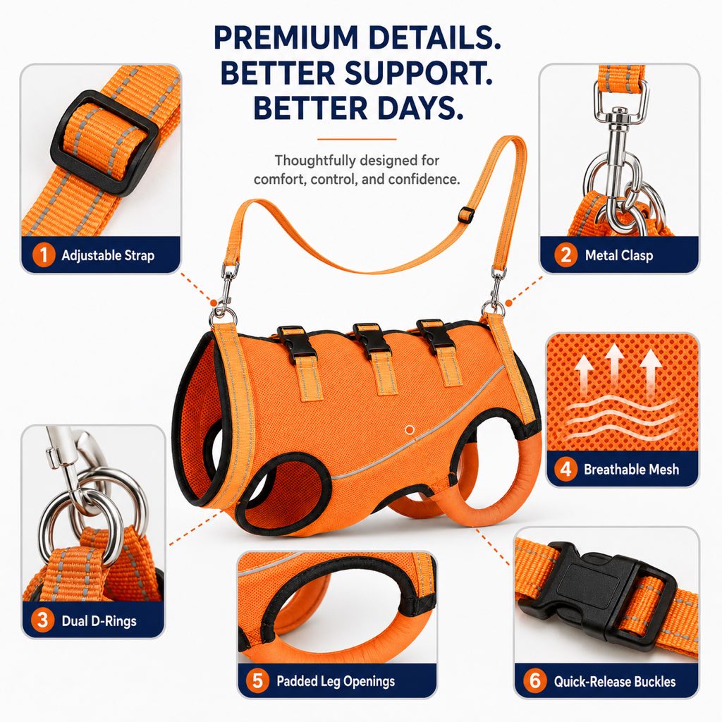 Full-Body Dog Mobility Support Harness for Stairs & Car Rides - Lift Assist Vest for Senior Dogs with Weak Hind Legs