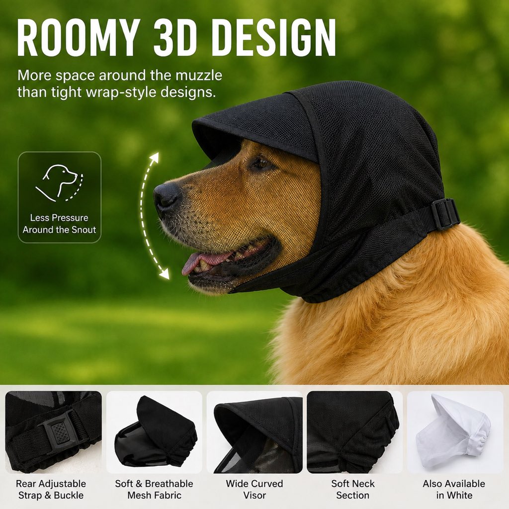 Breathable Anti-Scavenging Dog Muzzle for Walks - Mesh Hood Helps Block Food Scraps & Trash