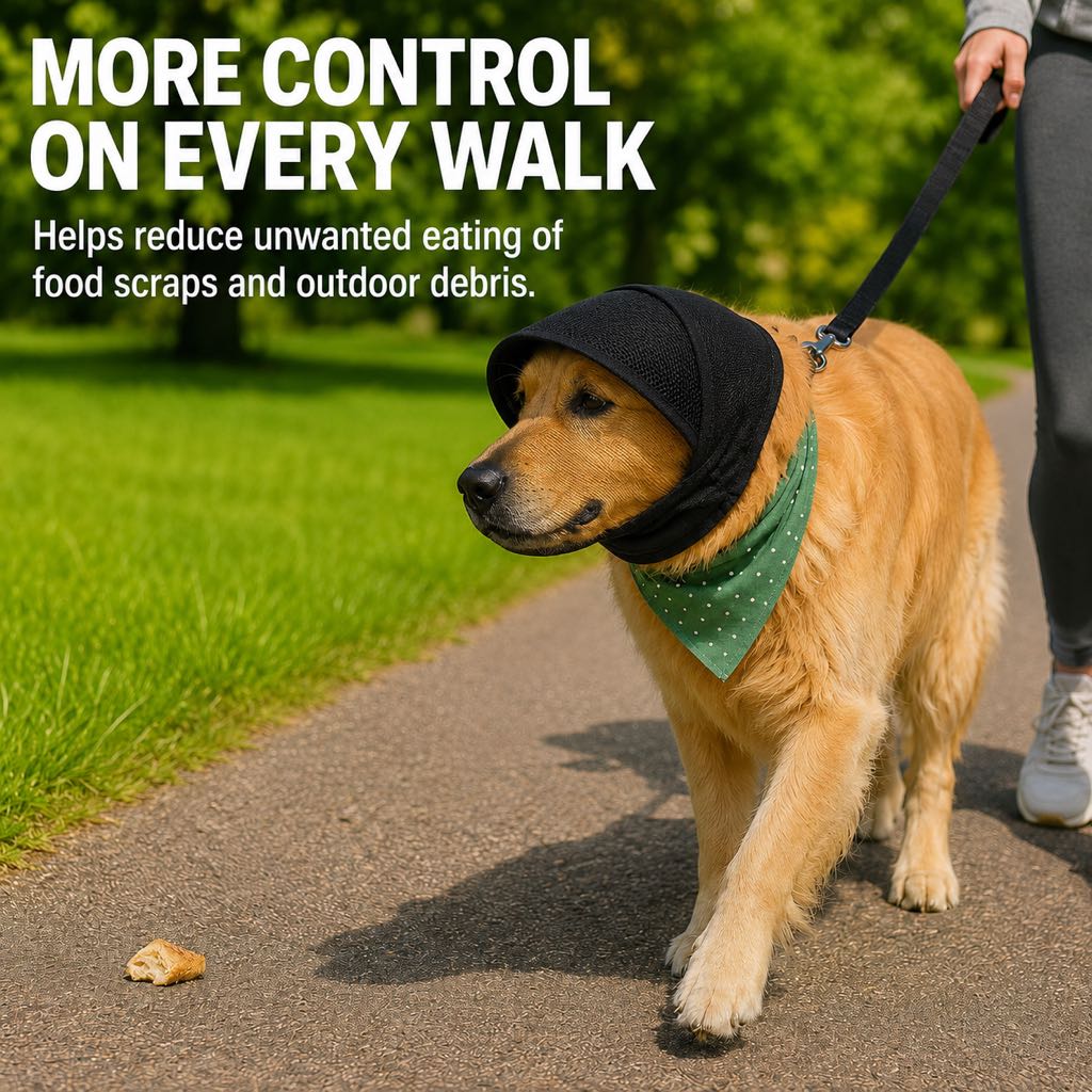 Breathable Anti-Scavenging Dog Muzzle for Walks - Mesh Hood Helps Block Food Scraps & Trash