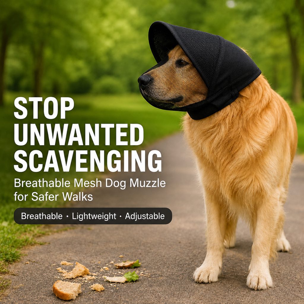 Breathable Anti-Scavenging Dog Muzzle for Walks - Mesh Hood Helps Block Food Scraps & Trash