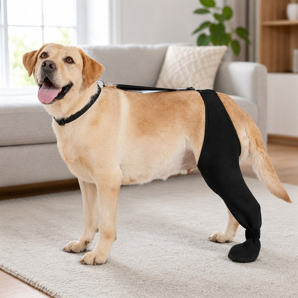Adjustable Dog Rear Leg Recovery Sleeve with Paw Cover - Helps Limit Licking During Post-Surgery Rest