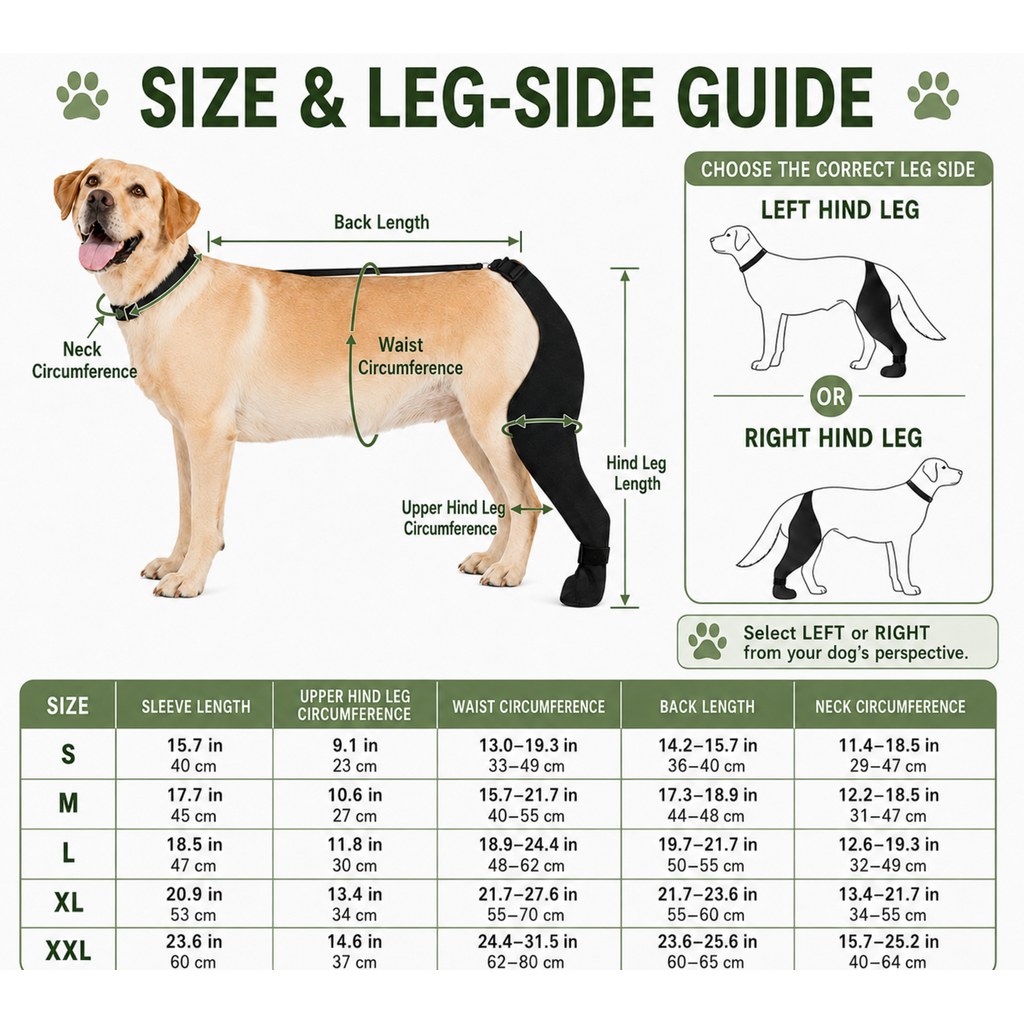 Adjustable Dog Rear Leg Recovery Sleeve with Paw Cover - Helps Limit Licking During Post-Surgery Rest