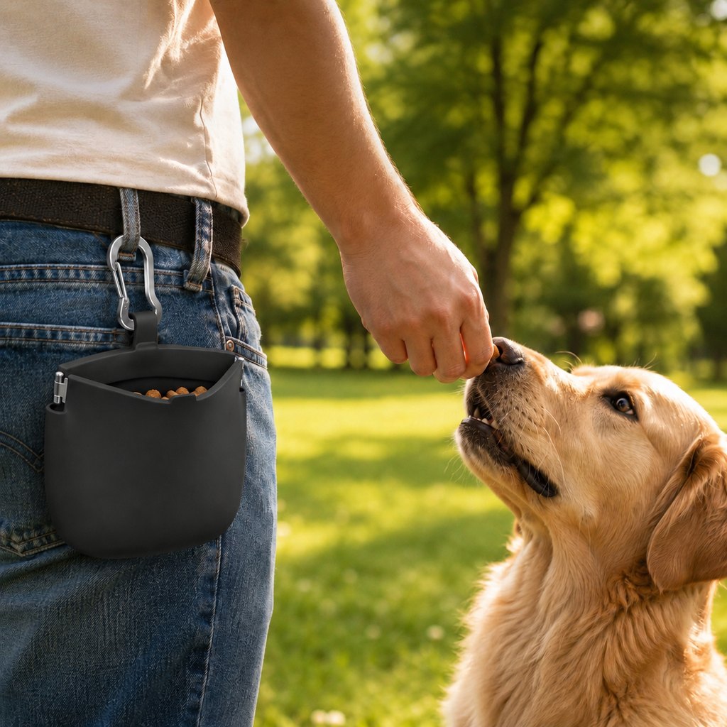 Hands-Free Silicone Dog Treat Pouch for Walks & Training - Easy-Clean Reward Bag That Keeps Pockets Mess-Free