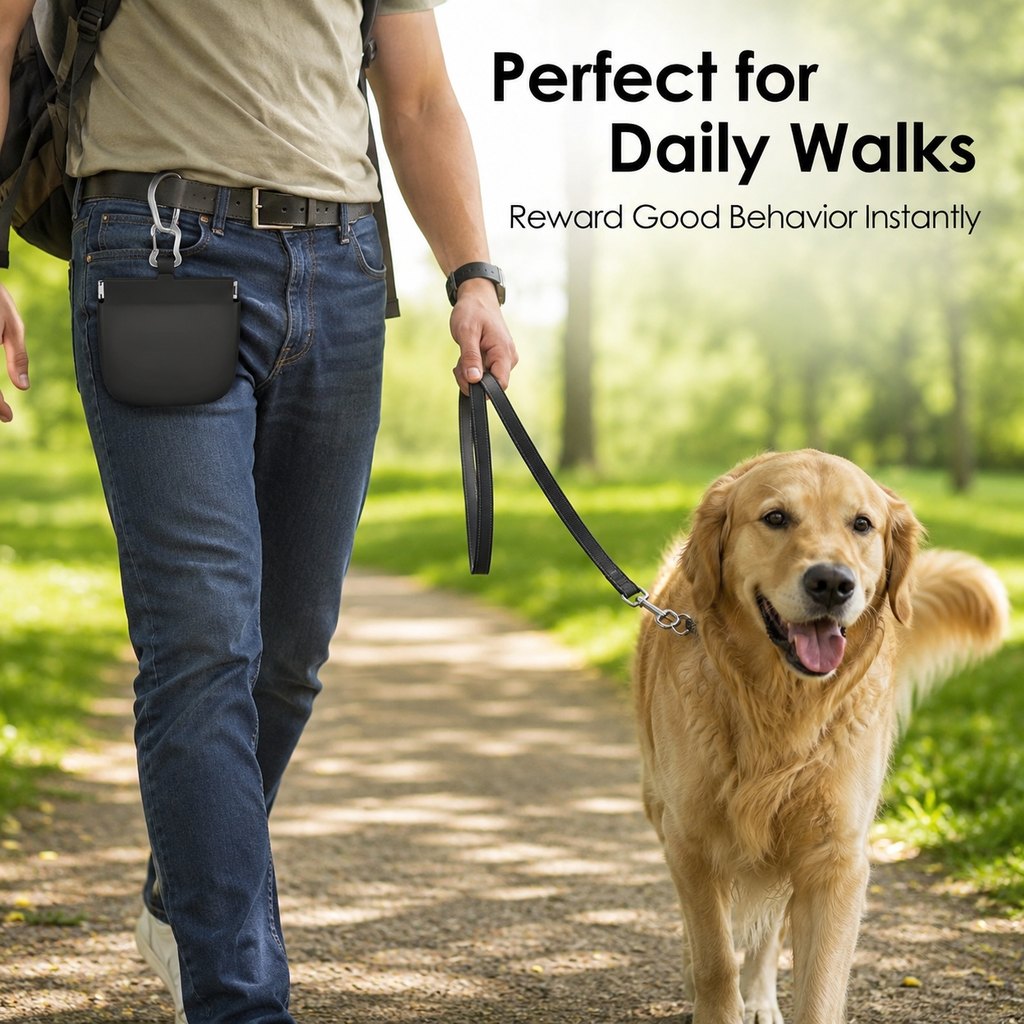 Hands-Free Silicone Dog Treat Pouch for Walks & Training - Easy-Clean Reward Bag That Keeps Pockets Mess-Free