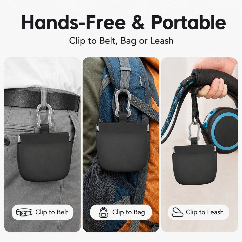 Hands-Free Silicone Dog Treat Pouch for Walks & Training - Easy-Clean Reward Bag That Keeps Pockets Mess-Free