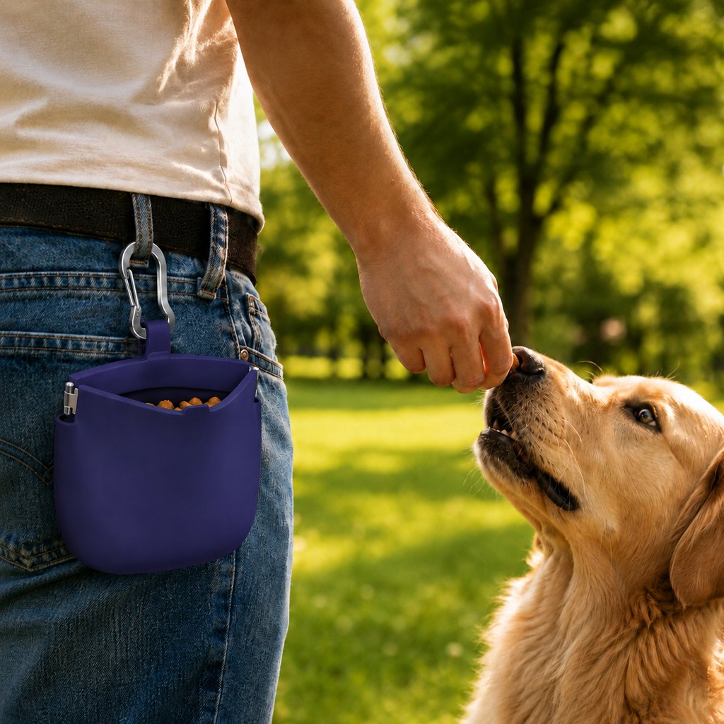 Hands-Free Silicone Dog Treat Pouch for Walks & Training - Easy-Clean Reward Bag That Keeps Pockets Mess-Free
