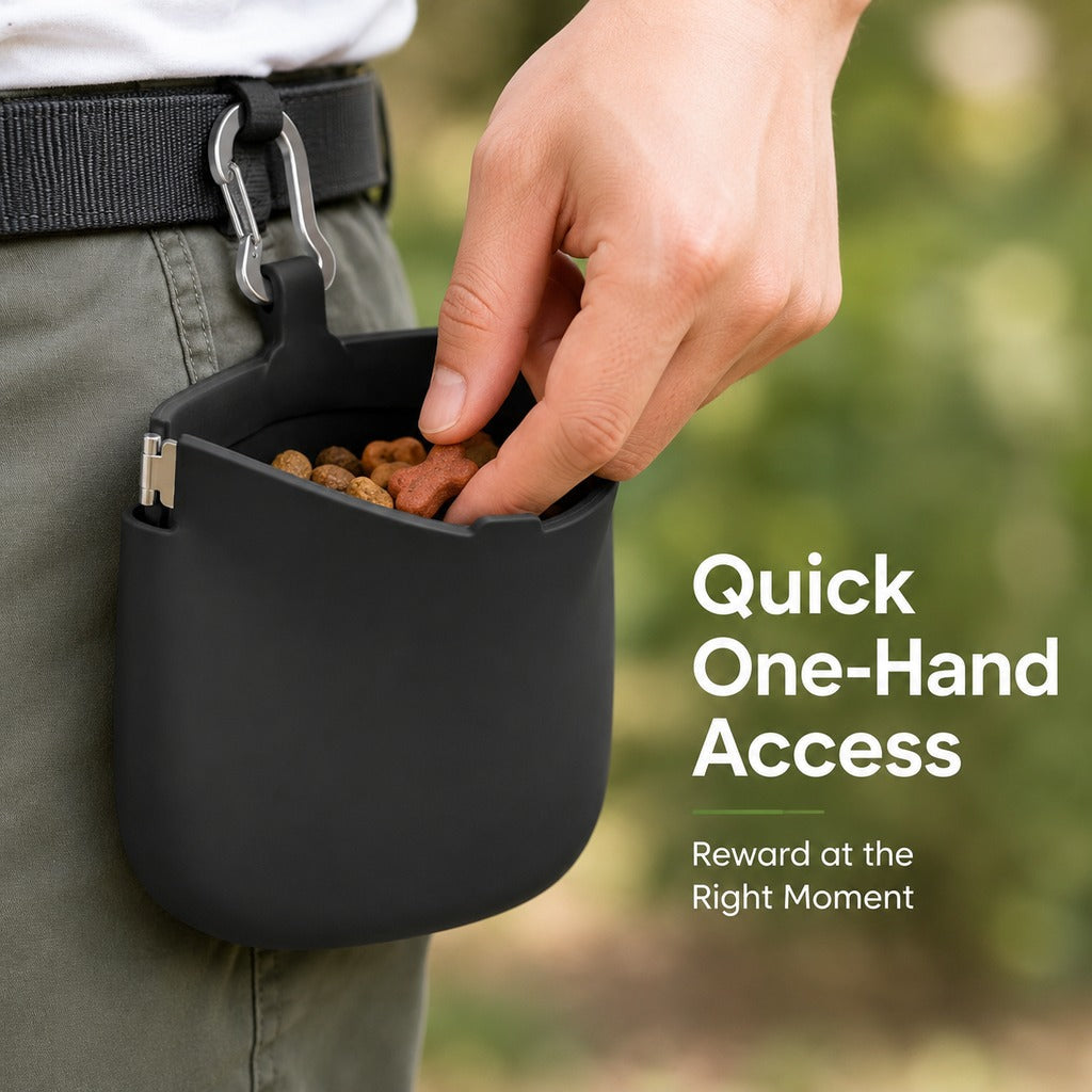 Hands-Free Silicone Dog Treat Pouch for Walks & Training - Easy-Clean Reward Bag That Keeps Pockets Mess-Free