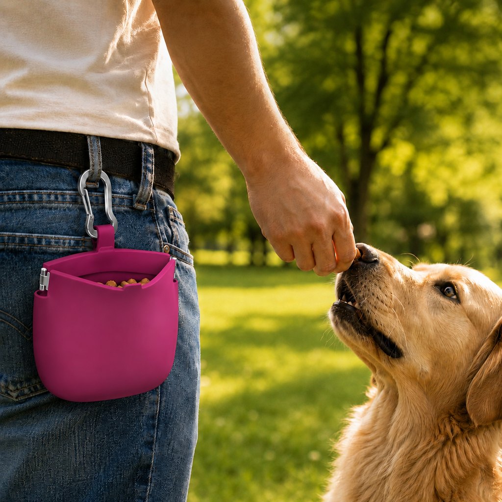 Hands-Free Silicone Dog Treat Pouch for Walks & Training - Easy-Clean Reward Bag That Keeps Pockets Mess-Free